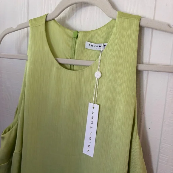 NWT Trina Turk FEATHER dress Lime Ruffle-Hem Mini Dress size medium - Picture 4 of 11
